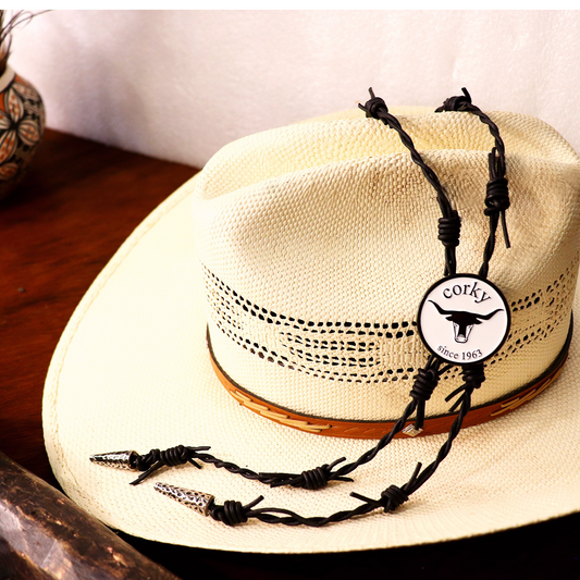 36 - 38” Black Leather Bolo Tie with Silver Tips
