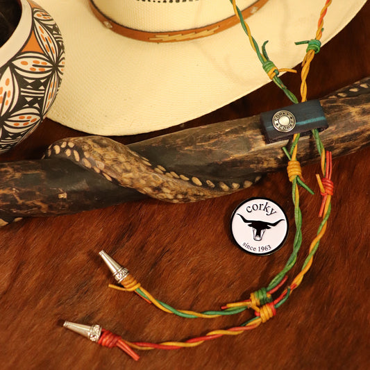 36 - 38” Reggae Leather Barbed Wire Bolo Tie – Red, Gold, Green with Silver Tips