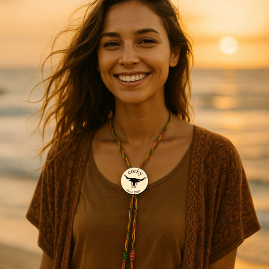 36 - 38” Reggae Leather Barbed Wire Bolo Tie – Red, Gold, Green with Silver Tips